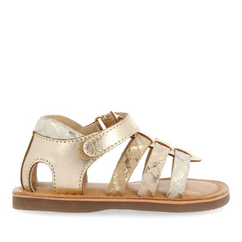 Viesca girls gold leather multi strap sandals