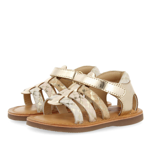 Viesca girls gold leather multi strap sandals