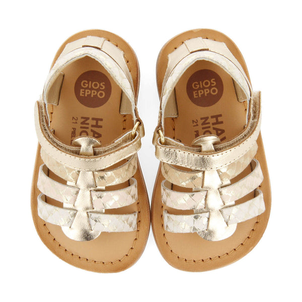 Viesca girls gold leather multi strap sandals