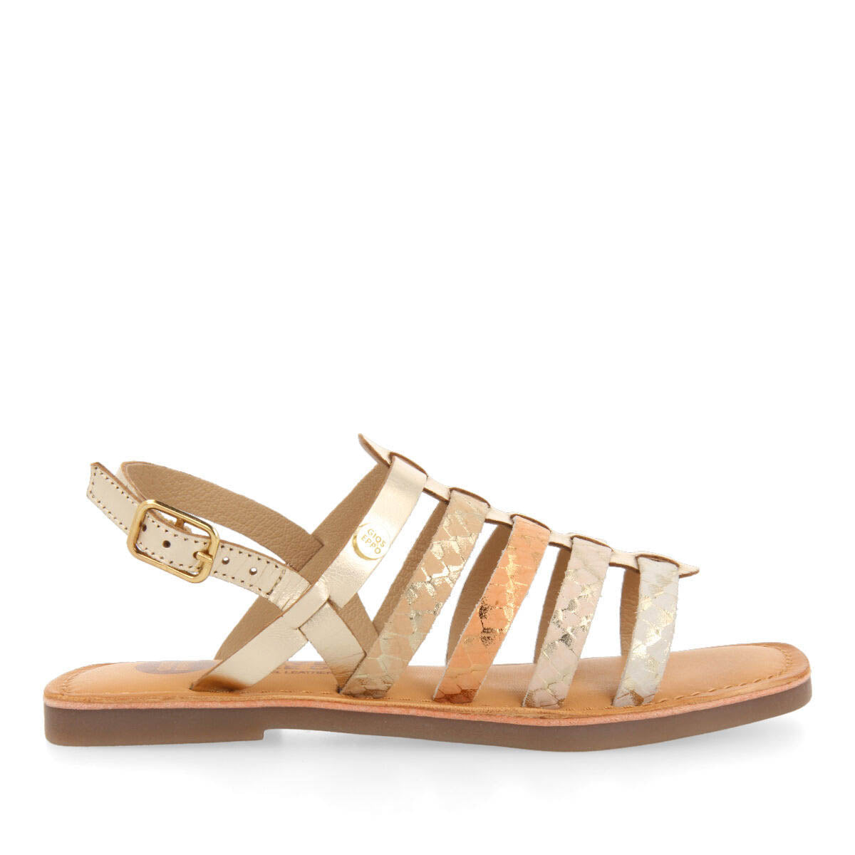Tregan girls gold leather multi strap sandals