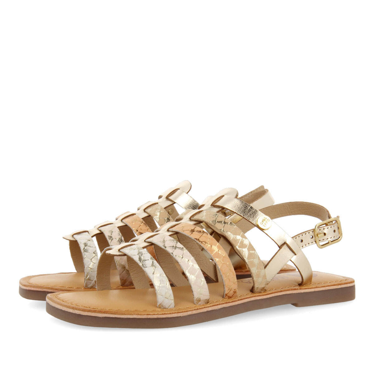 Tregan girls gold leather multi strap sandals