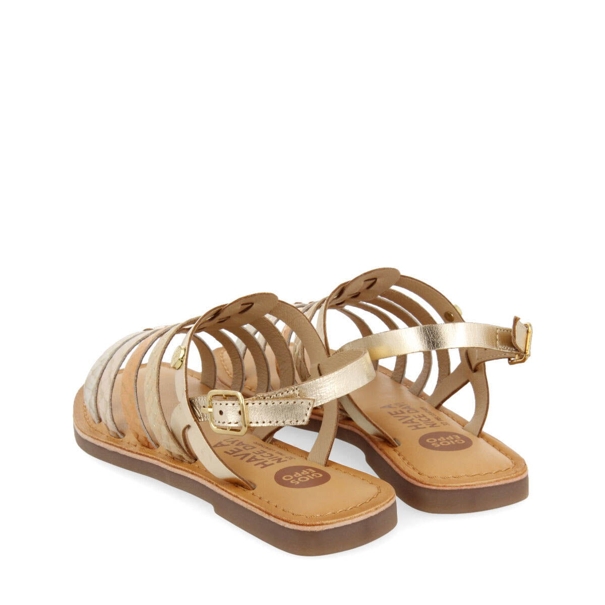Tregan girls gold leather multi strap sandals