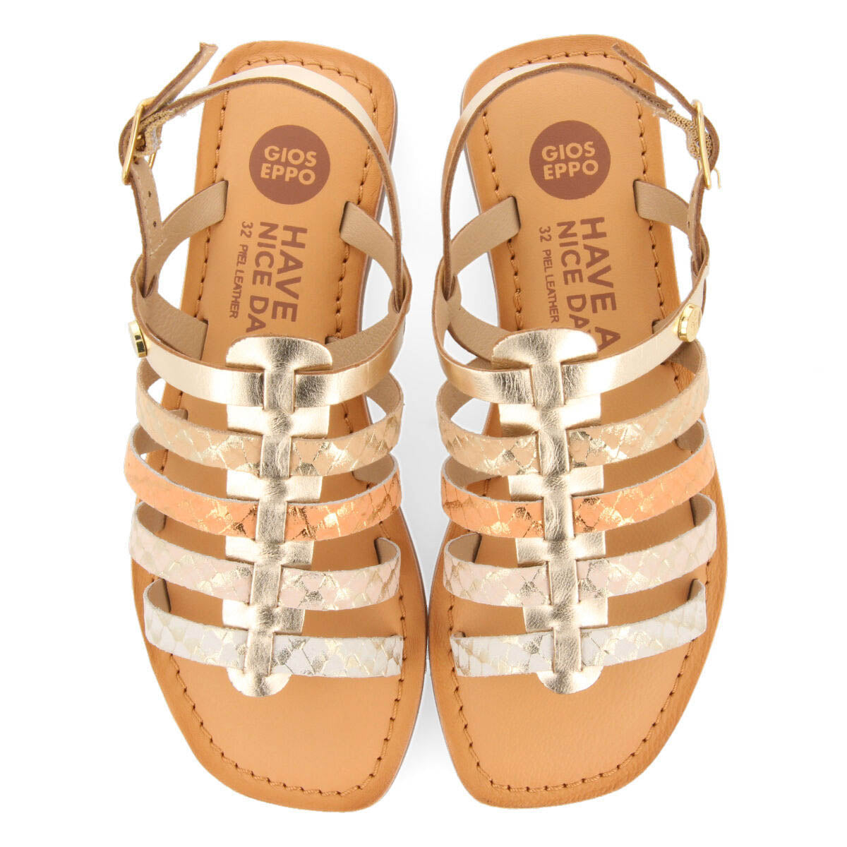 Tregan girls gold leather multi strap sandals