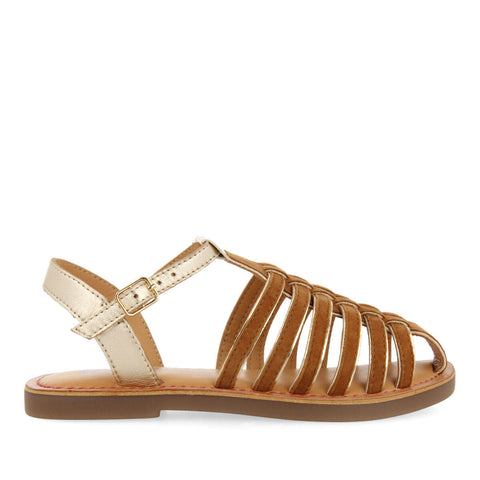 BAILLIF GIRLS TAN LEATHER MULTI STRAP SANDALS