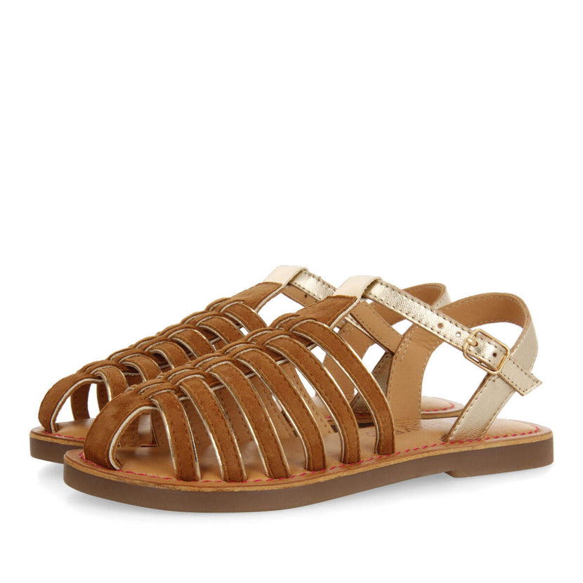 Baillif girls tan leather multi strap sandals