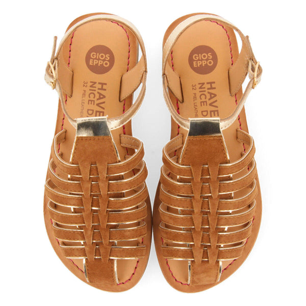Baillif girls tan leather multi strap sandals