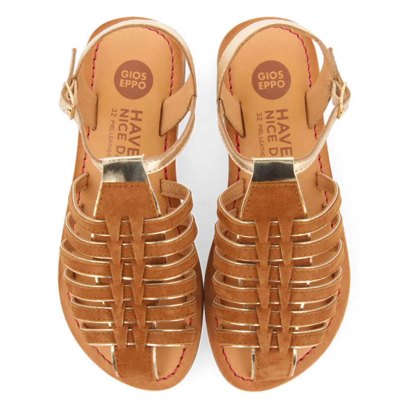 Baillif girls tan leather multi strap sandals
