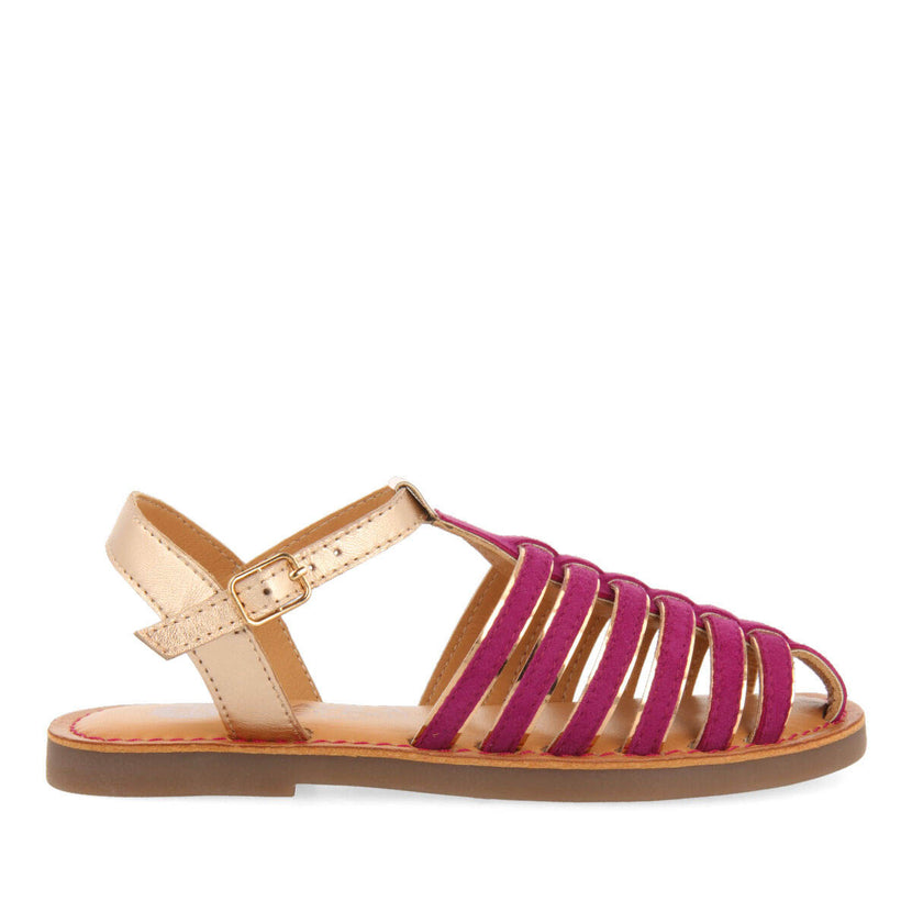 Baillif girls fuchsia leather multi strap sandals