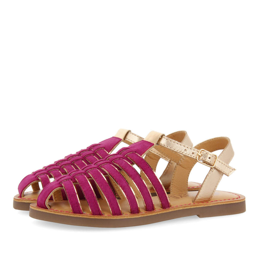 Baillif girls fuchsia leather multi strap sandals