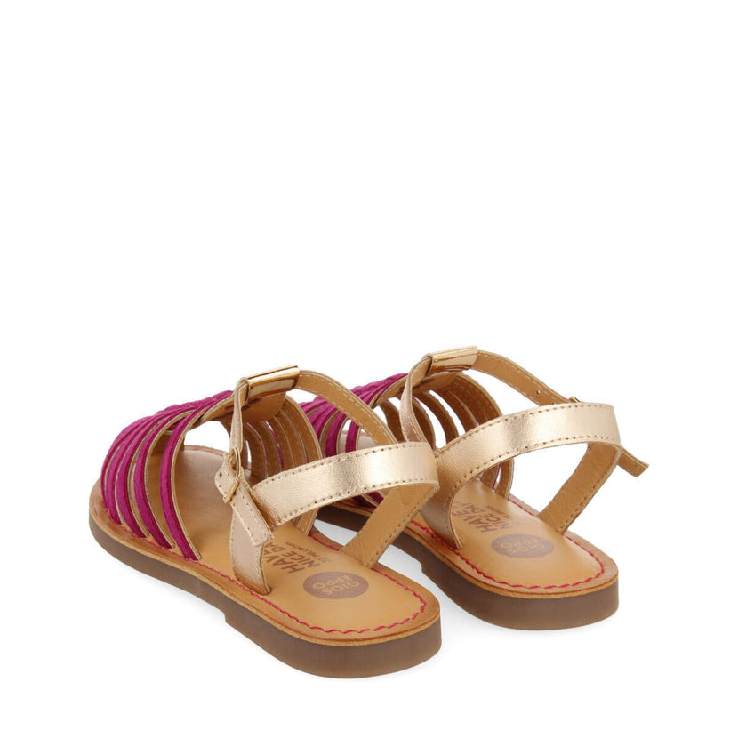Baillif girls fuchsia leather multi strap sandals