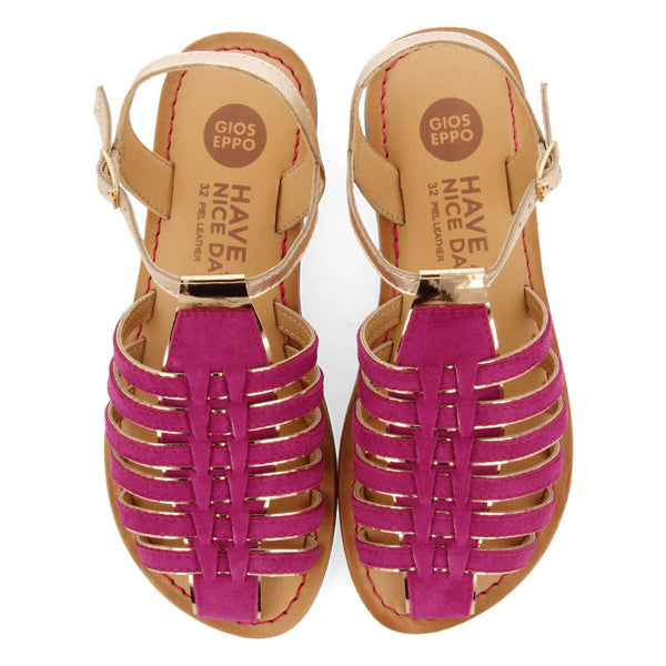 Baillif girls fuchsia leather multi strap sandals