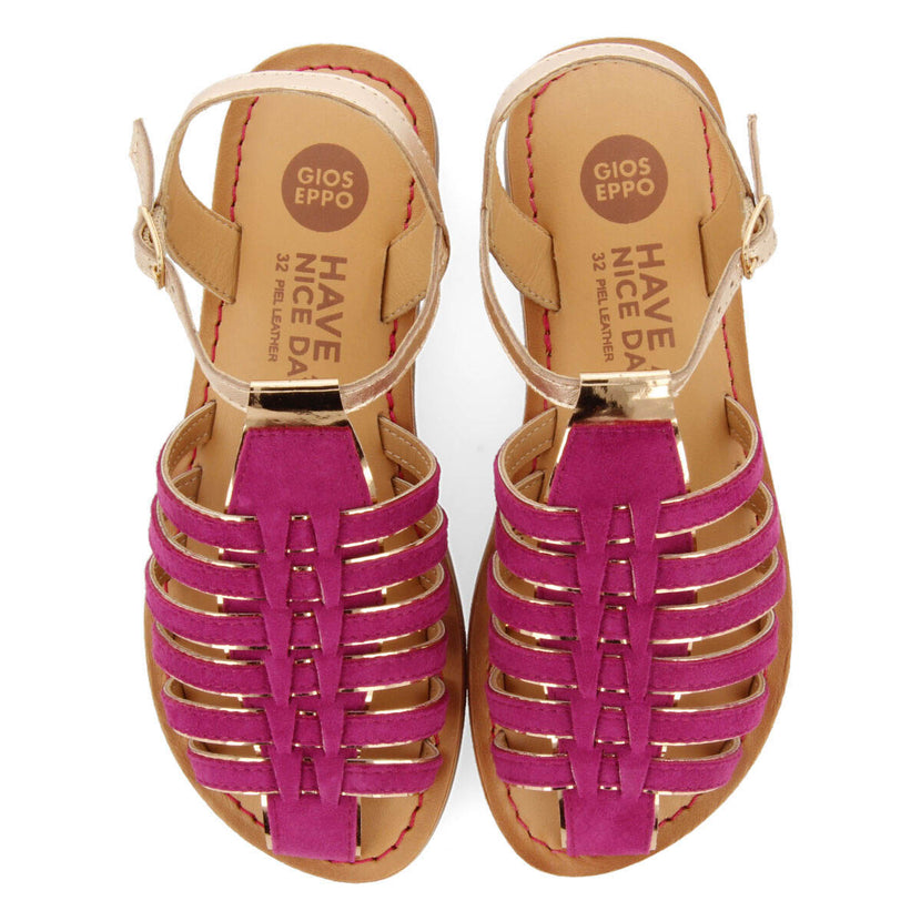 Baillif girls fuchsia leather multi strap sandals