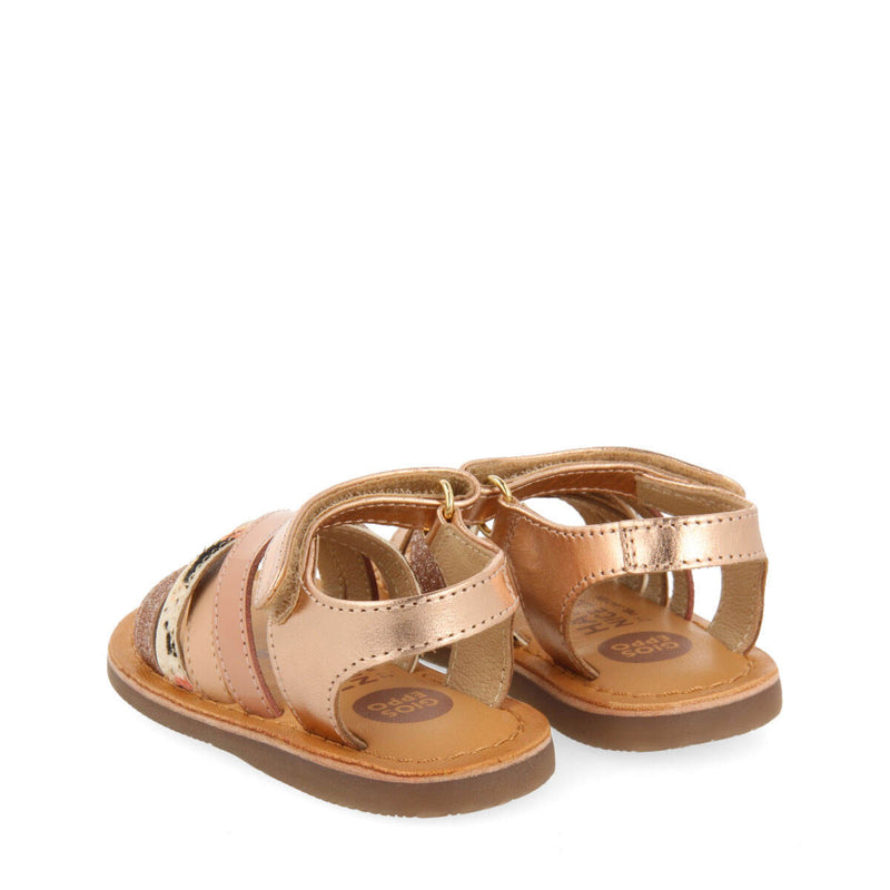 Sandalias de piel animal print en color rosa para niña houdan