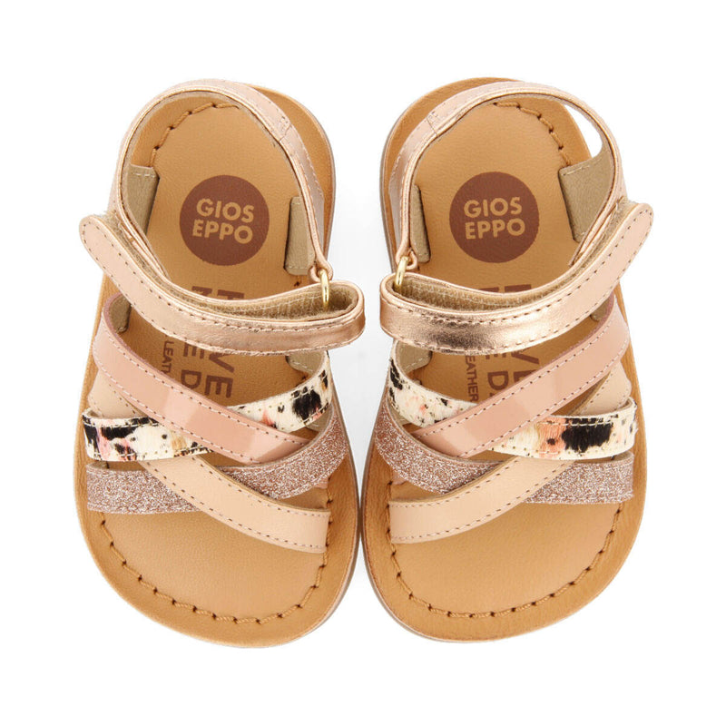 Sandalias de piel animal print en color rosa para niña houdan