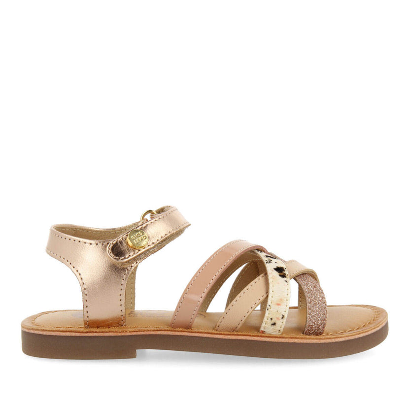 Gracen girlsink animalrint leather sandals