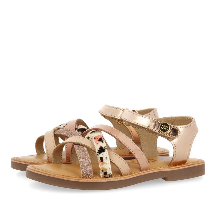 Gracen girlsink animalrint leather sandals