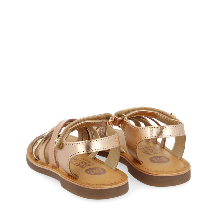 Gracen girlsink animalrint leather sandals