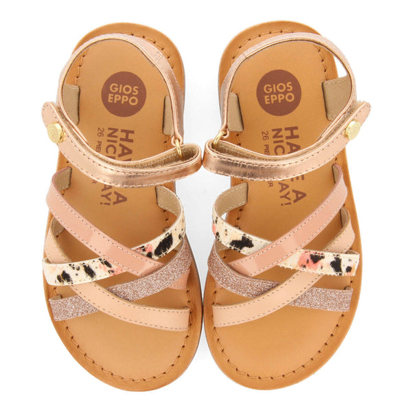 Gracen girlsink animalrint leather sandals