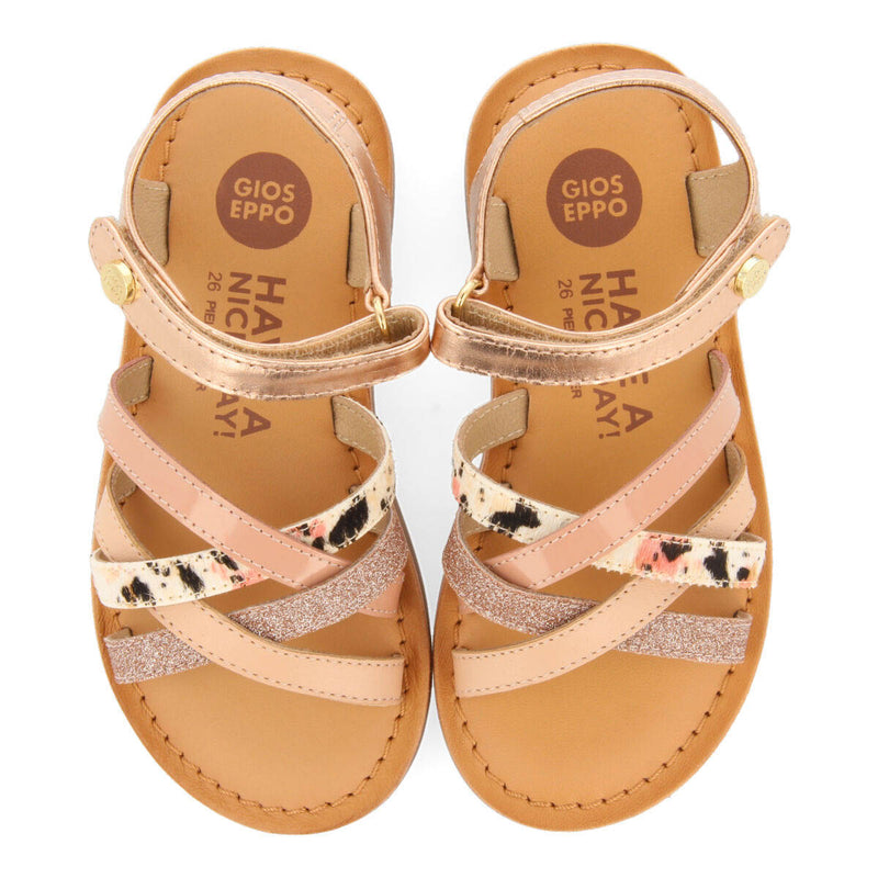 Gracen girlsink animalrint leather sandals