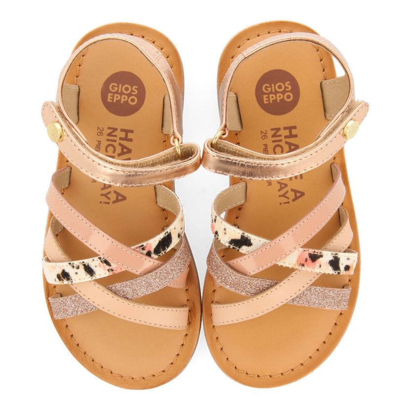 Gracen girlsink animalrint leather sandals