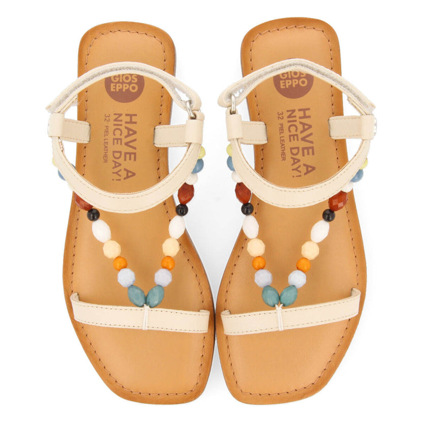 Sandali in pelle con decorazioni in color off-white da bambina croze