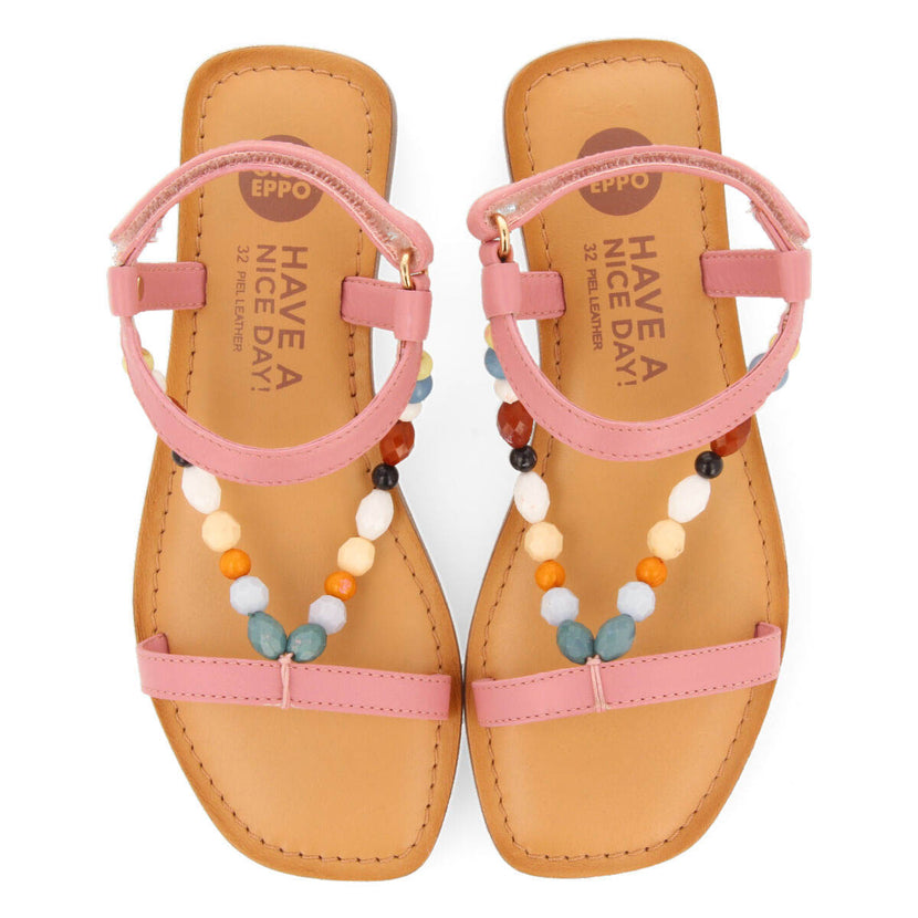 Sandali in pelle con decorazioni in color rosa da bambina croze
