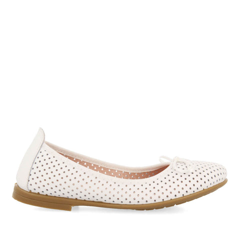 AROFFE GIRLS WHITE LEATHER BALLET FLATS