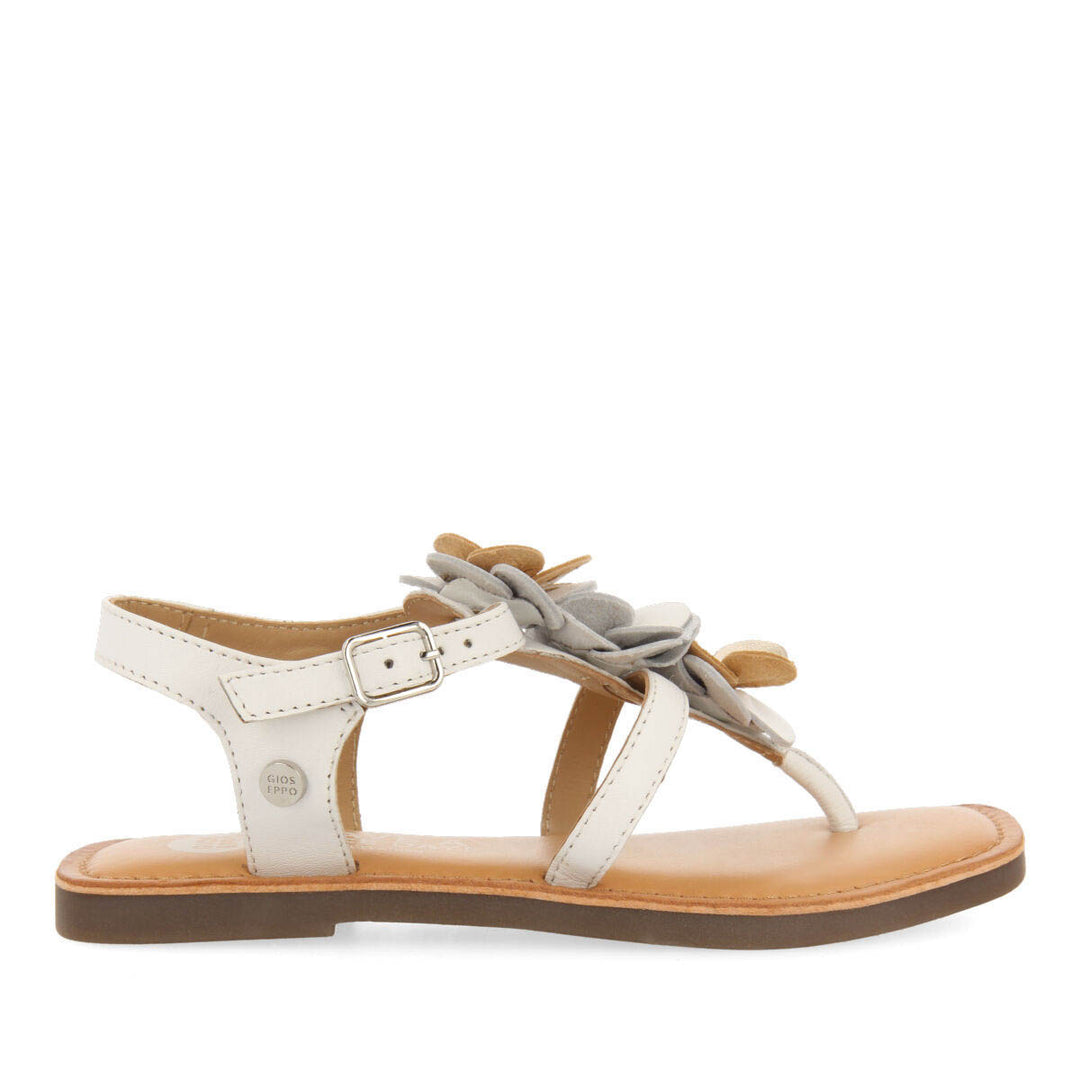 SANDALES EN PEAU AVEC ORNEMENT DE FLEURS DE COULEUR BLANCHE POUR FILLE SIRNAK