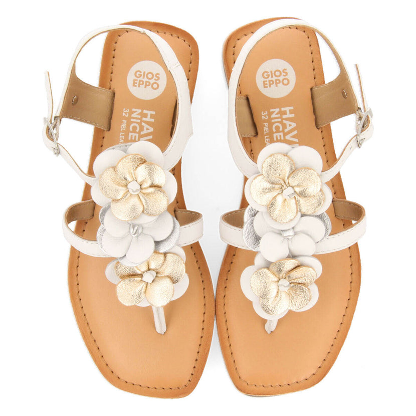 Sirnak girls white floral leather sandals