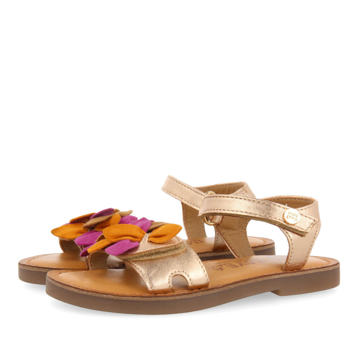 Blyes girls decorative rose gold leather sandals