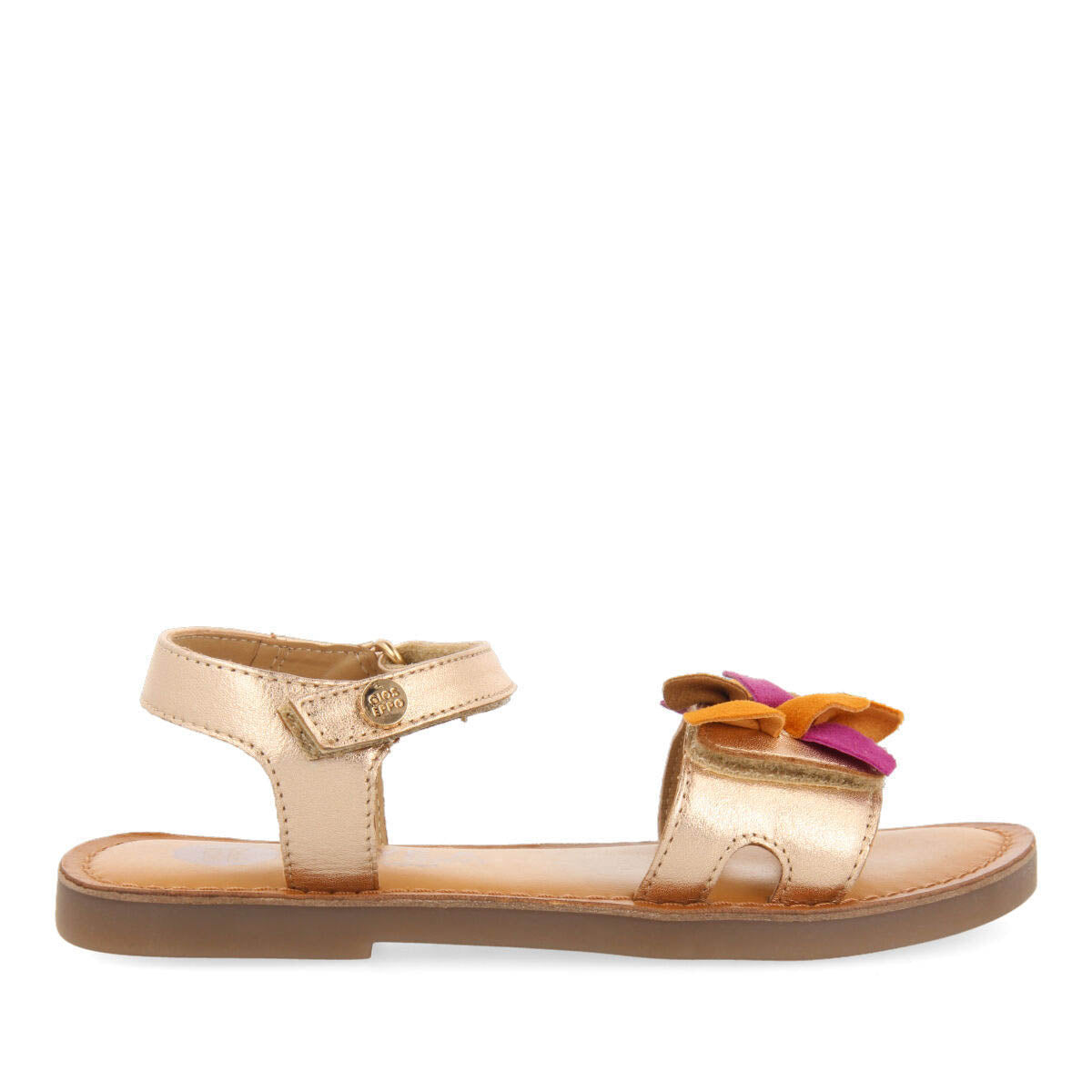 Belval girls decorative metallic rose gold leather sandals
