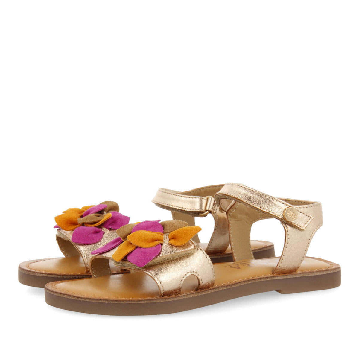 Belval girls decorative metallic rose gold leather sandals
