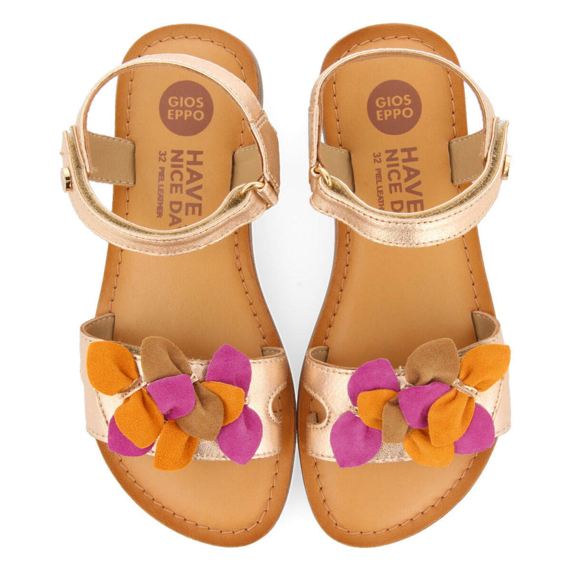 Sandali in pelle metallizzata in color oro rosa da bambina belval