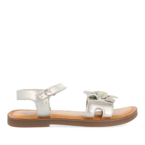 SANDALI IN PELLE METALLIZZATA IN COLOR ARGENTO DA BAMBINA BELVAL