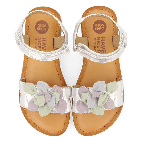 Belval girls decorative metallic silver leather sandals