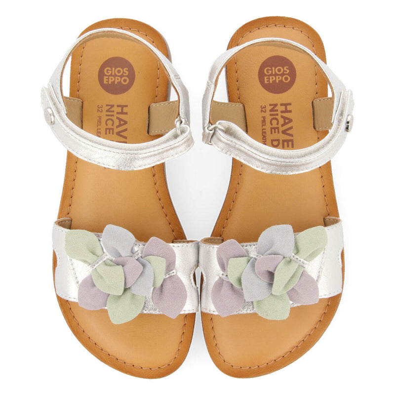 Belval girls decorative metallic silver leather sandals