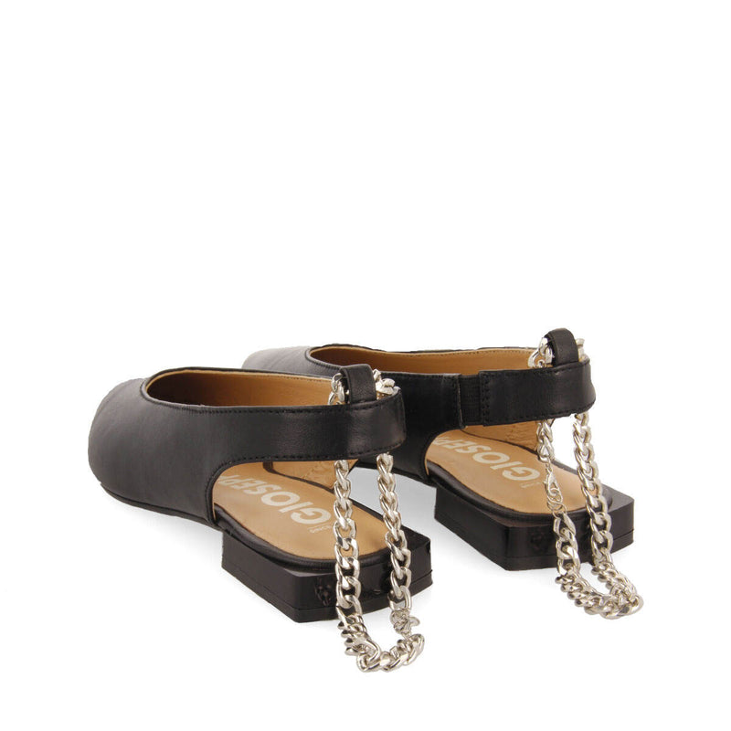 Palu women's black slingback ballet flats with decorative chain