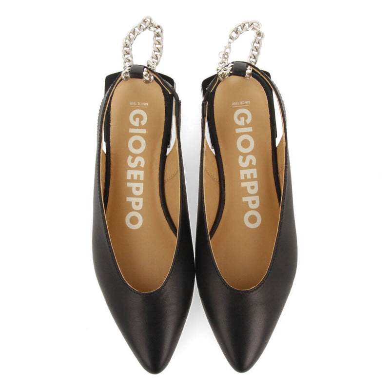 Palu women's black slingback ballet flats with decorative chain
