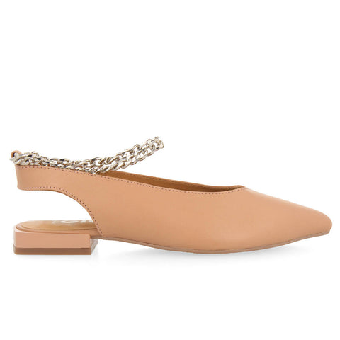 PALU WOMEN'S NUDE SLINGBACK BALLET FLATS WITH DECORATIVE CHAIN