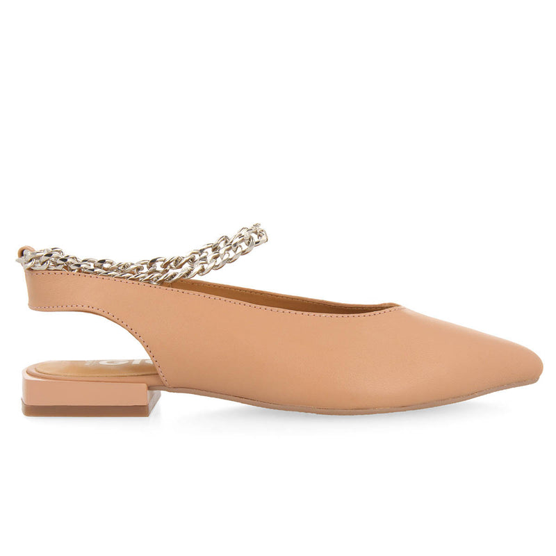 Palu women's nude slingback ballet flats with decorative chain