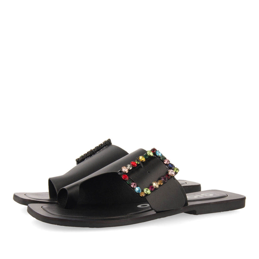 Sandalias planas de pala con hebilla con cristales multicolor para mujer fortul  