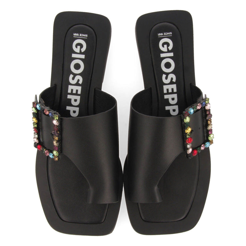 Sandalias planas de pala con hebilla con cristales multicolor para mujer fortul  