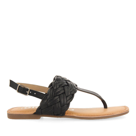 SANDALI BASSI NERI IN PELLE INTRECCIATA PER DONNA SERGINES