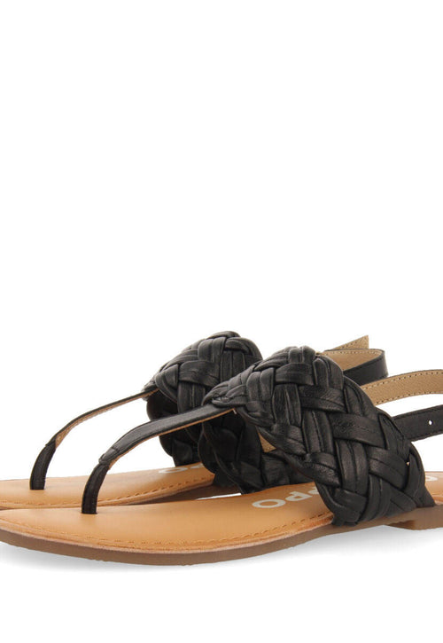 Sandalias planas negras de piel trenzada para mujer sergines 