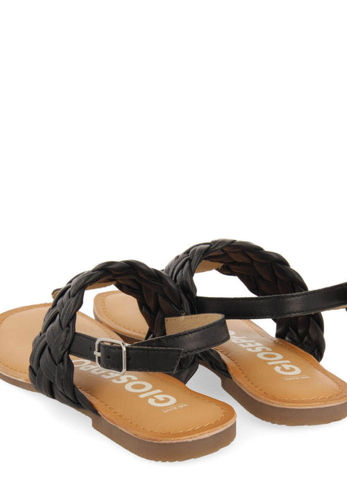 Sandalias planas negras de piel trenzada para mujer sergines 