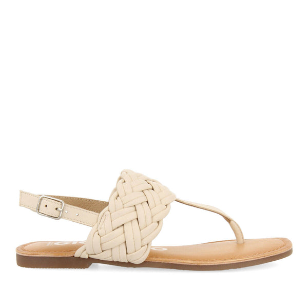 Sandálias rasas cor off-white em pele trançada para mulher sergines 