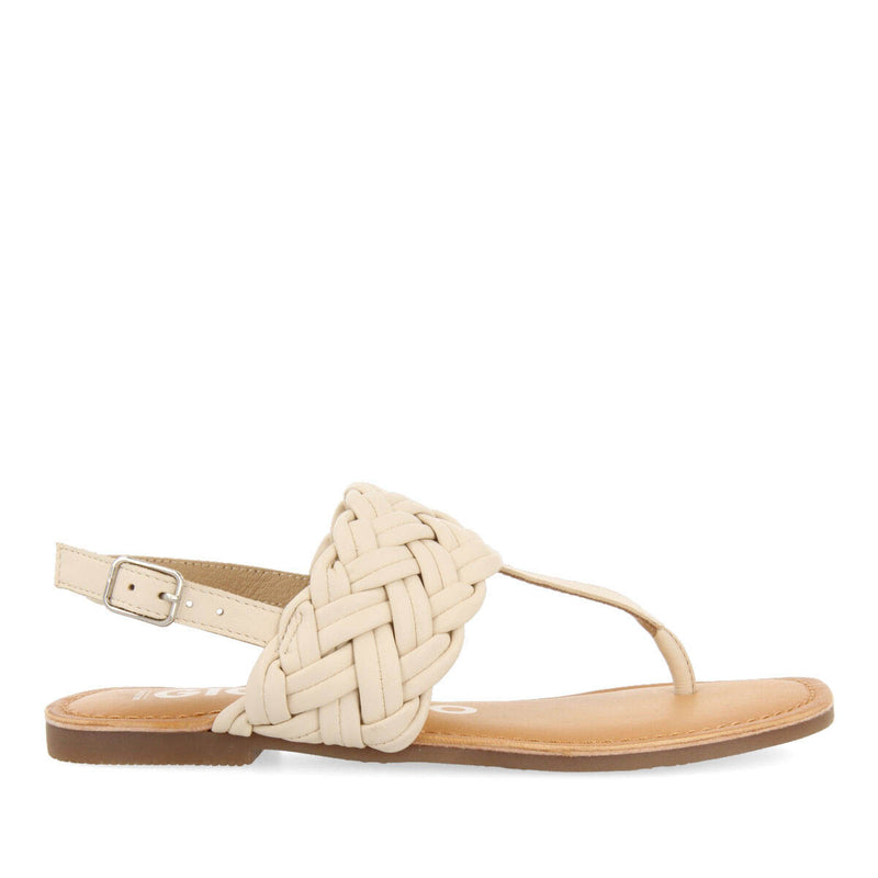 Sandálias rasas cor off-white em pele trançada para mulher sergines 