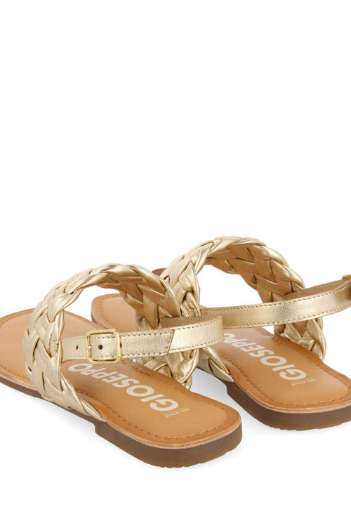 Sandalias planass doradas de piel trenzada para mujer sergines 