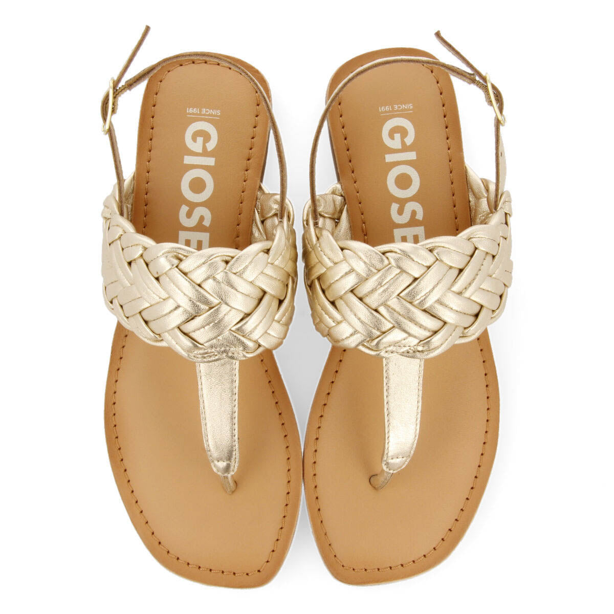 Sergines women's flat gold braided leather sandals