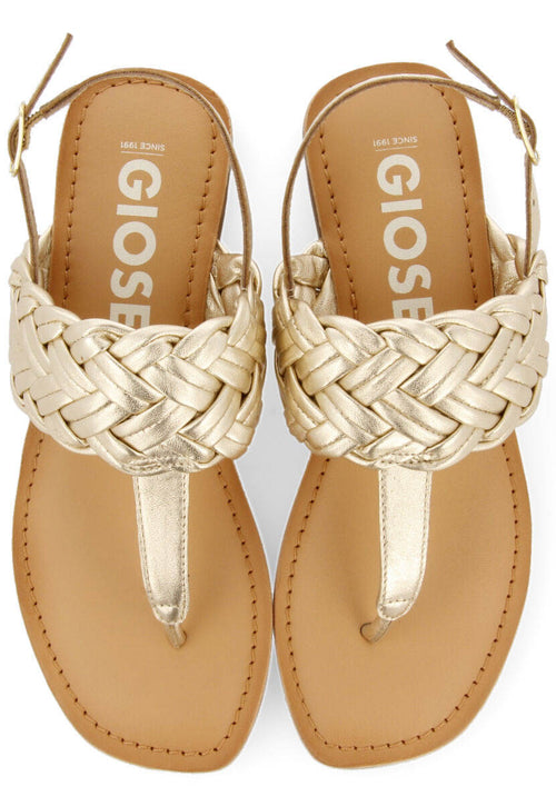 Sandalias planass doradas de piel trenzada para mujer sergines 